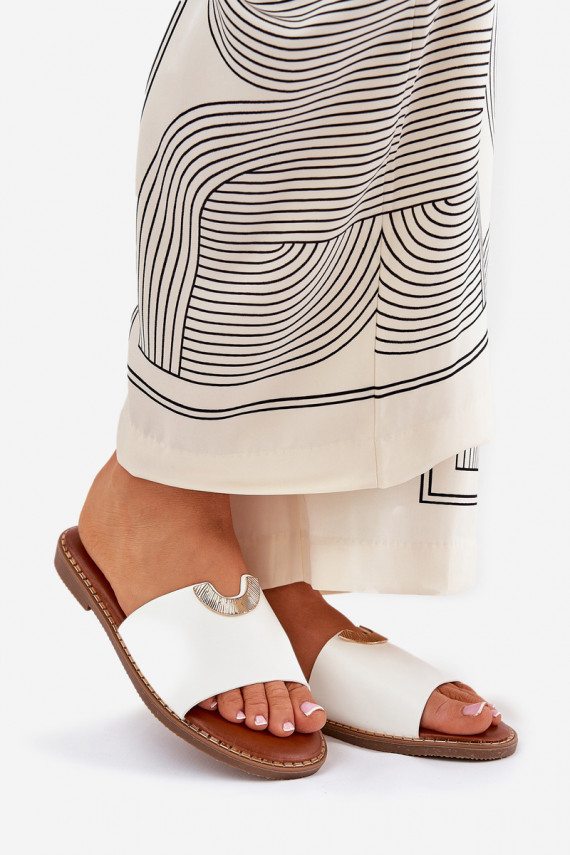 Moteriškos šlepetės Eko Oda Su puošniaisi Detalami baltos spalvos Mevith