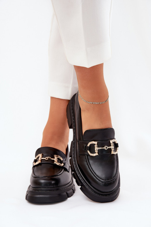 moteriški mokasinai Eko Oda Ze aukso spalvosm Detalem juodos spalvos Ravalissea