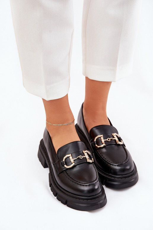 moteriški mokasinai Eko Oda Ze aukso spalvosm Detalem juodos spalvos Ravalissea