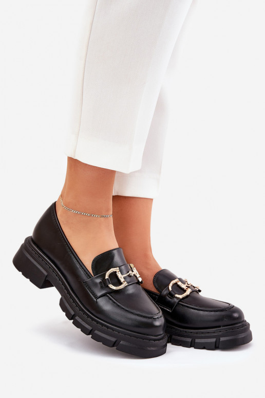 moteriški mokasinai Eko Oda Ze aukso spalvosm Detalem juodos spalvos Ravalissea