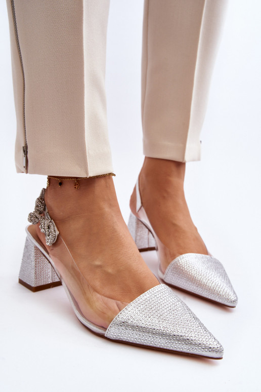 Elegantiško stiliaus Bateliai smailiomis nosytėmis D&A MR91292-1 sidabro spalvos