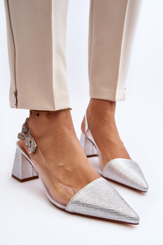 Elegantiško stiliaus Bateliai smailiomis nosytėmis D&A MR91292-1 sidabro spalvos