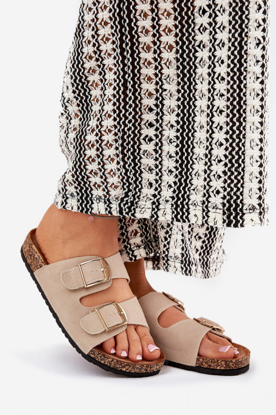 Moteriškos šlepetės su platforma Ze aukso spalvosmi su sagtimismi smėlio spalvos Lisavionea