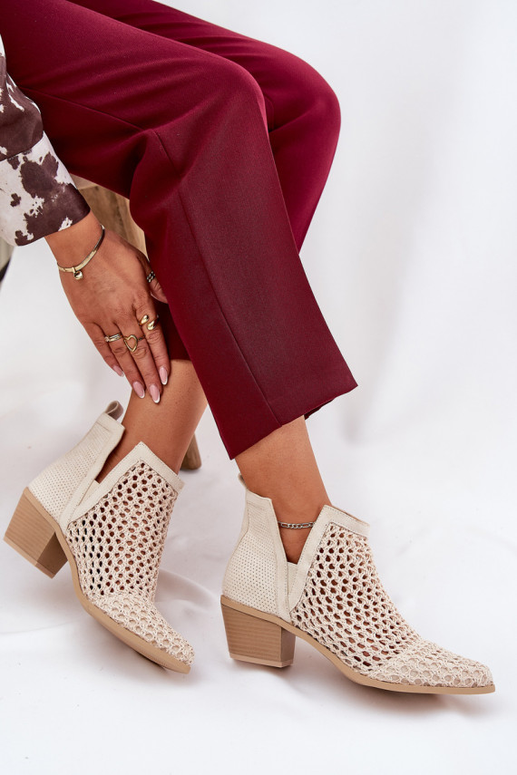 Ažūriniai aulinukai Moteriškos su kulniukais Su išpjovomisI Plecionką dramblio kaulo spalvos Tulifedi