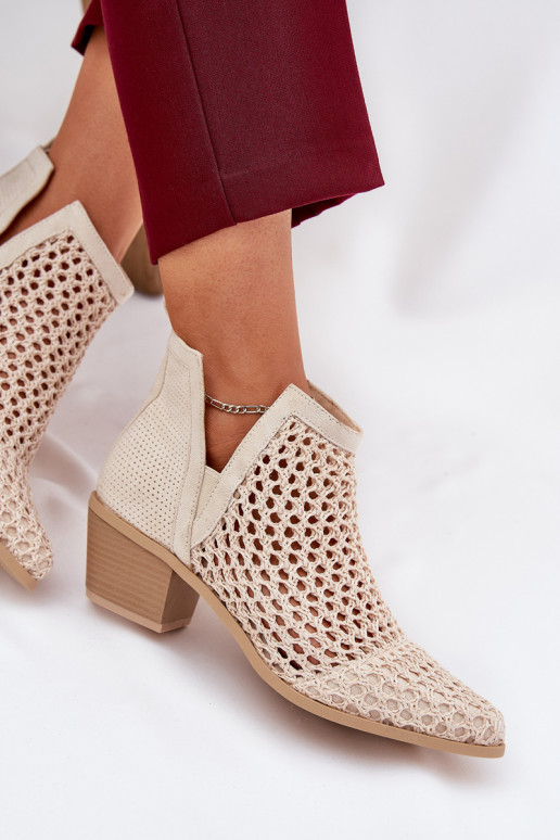 Ažūriniai aulinukai Moteriškos su kulniukais Su išpjovomisI Plecionką dramblio kaulo spalvos Tulifedi