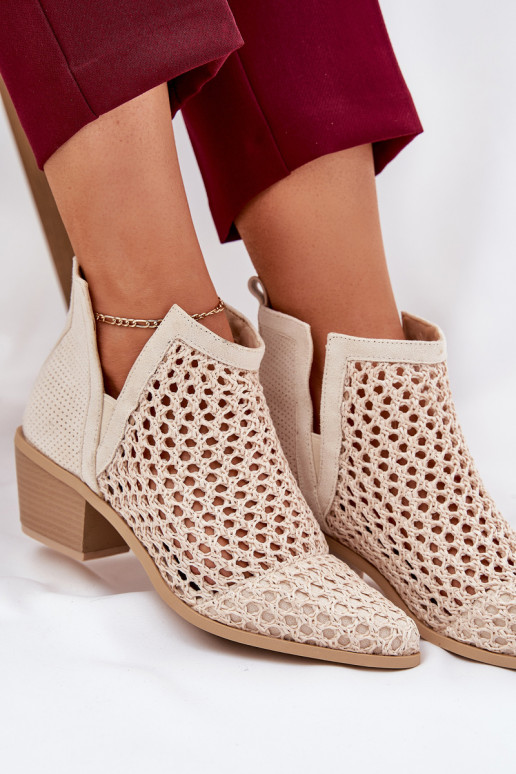 Ažūriniai aulinukai Moteriškos su kulniukais Su išpjovomisI Plecionką dramblio kaulo spalvos Tulifedi