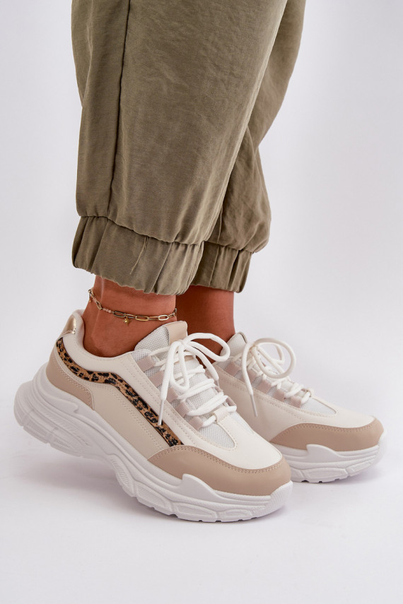 Sneakers modelio batai sportiniai bateliai Moteriškos su masyviu padu smėlio spalvos Lerila