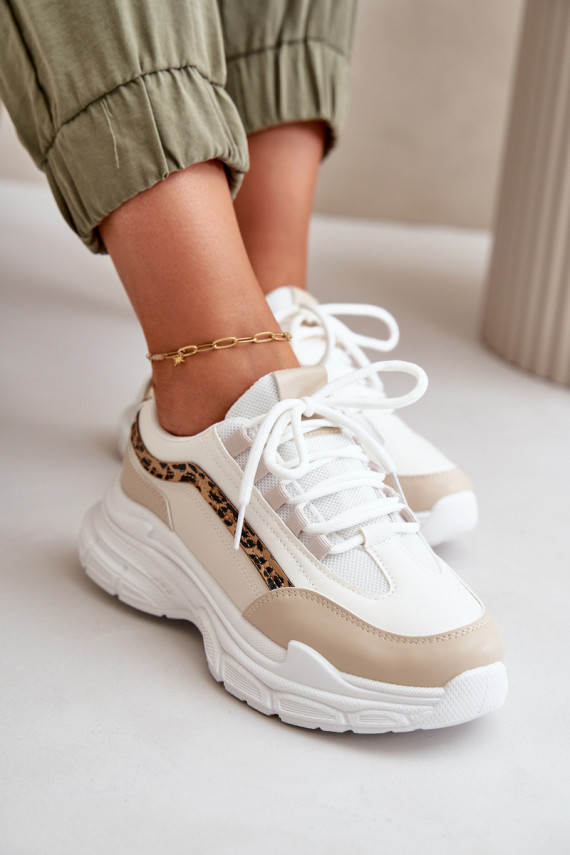 Sneakers modelio batai sportiniai bateliai Moteriškos su masyviu padu smėlio spalvos Lerila