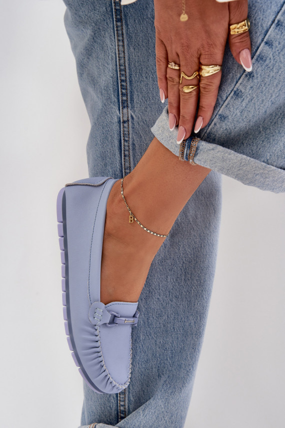 lygiapadžiai Oda Mokasinai su ornamentais S.Barski LR51-547 mėlynos spalvos