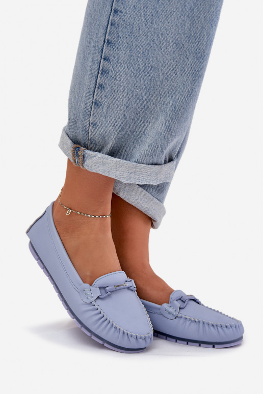 lygiapadžiai Oda Mokasinai su ornamentais S.Barski LR51-547 mėlynos spalvos
