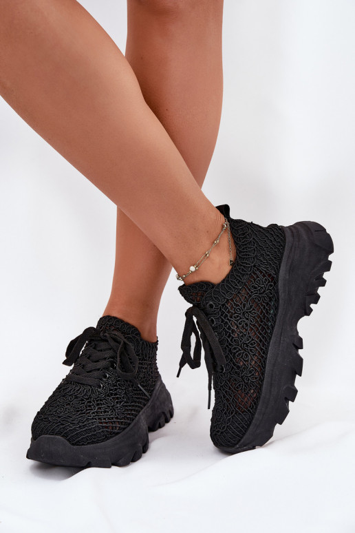 Sneakers modelio batai Moteriškos Z Szydełkową Cholewką juodos spalvos Jelhiris