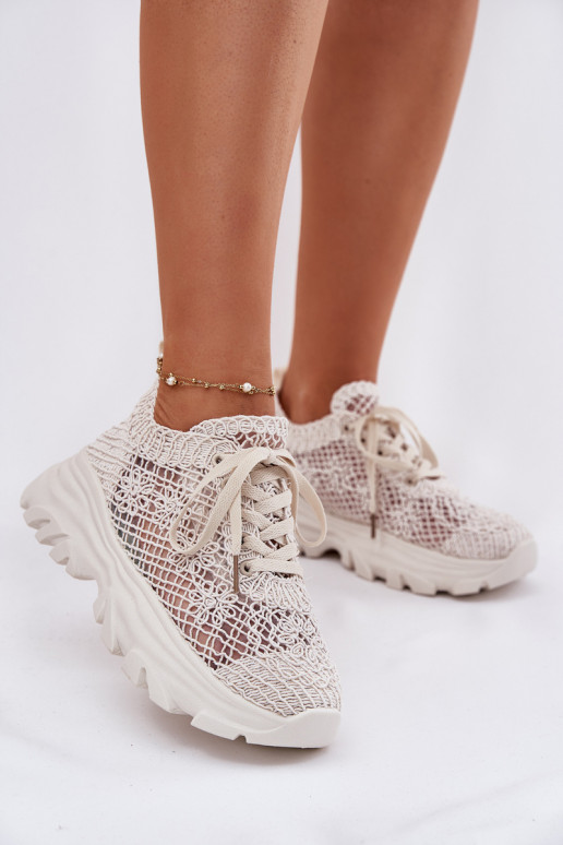 Sneakers modelio batai Moteriškos Z Szydełkową Cholewką smėlio spalvos Jelhiris