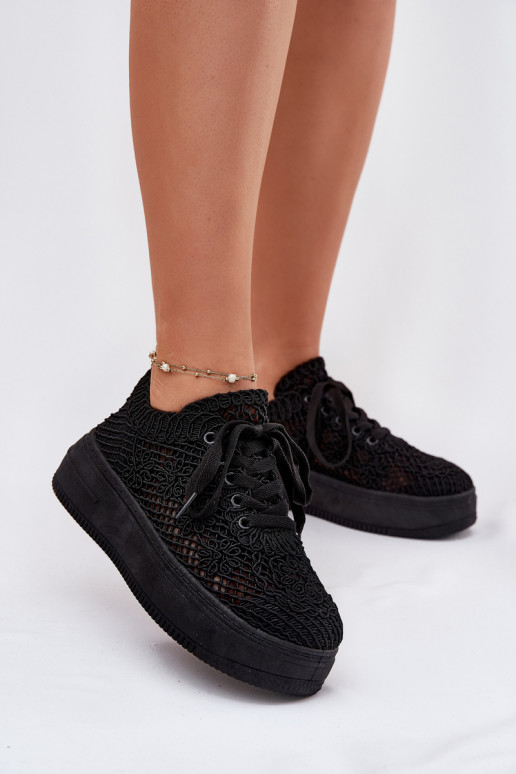 Sneakers modelio batai Moteriškos su platforma Z Szydełkową Cholewką juodos spalvos Mirietto
