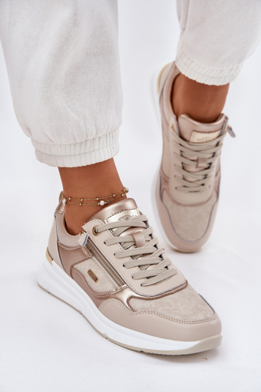 Oda sportiniai bateliai Sneakers modelio batai Moteriškos su užtrauktukais smėlio spalvos Lilimia