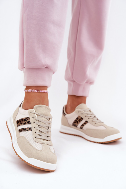 Sneakers modelio batai Moteriškos Z iš eko zomšosu su leopardo kailio raštais smėlio spalvos Marinils