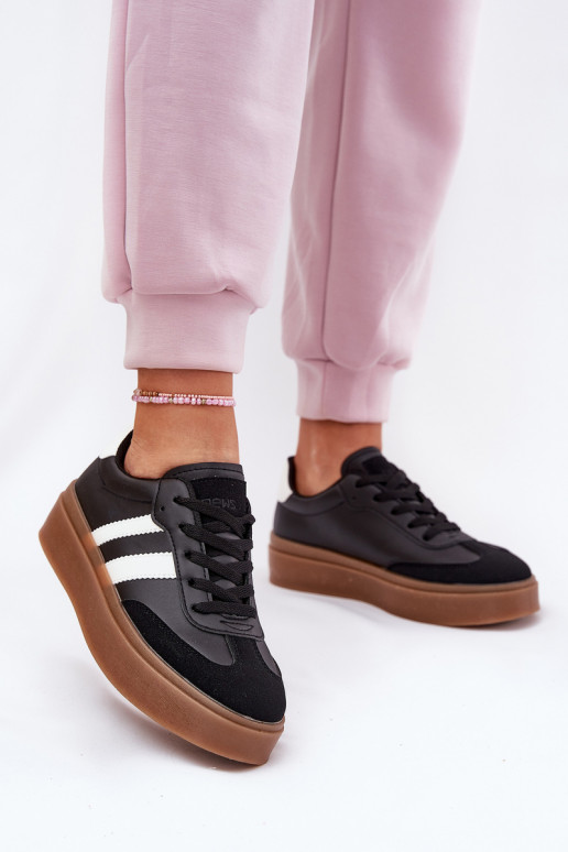 Sneakers modelio batai Moteriškos su platforma iš eko odos juodos spalvos Elaraven