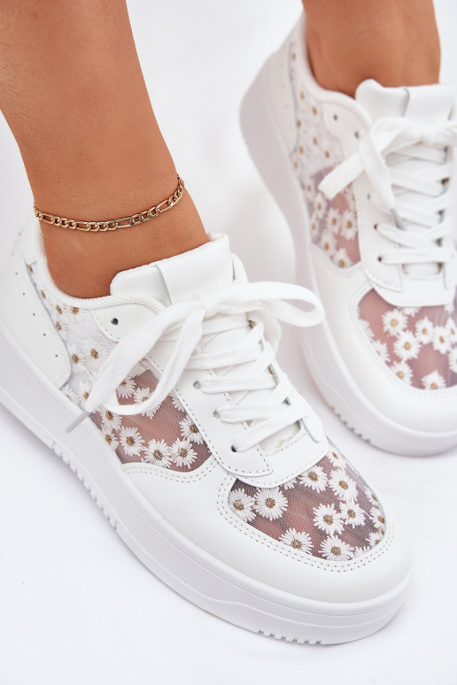 Tinklelis Sneakers modelio batai Moteriškos Stokrotki baltos spalvos Jenithra