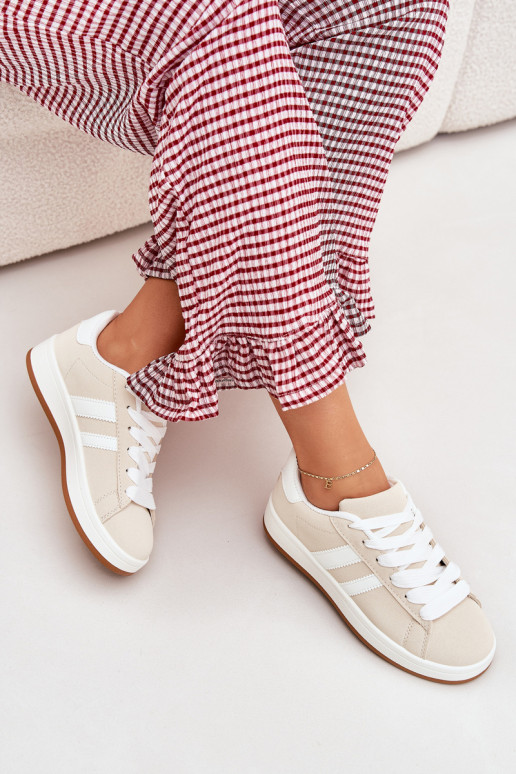 sportiniai bateliai Sneakers modelio batai Moteriškos iš eko odos smėlio spalvos Ravina