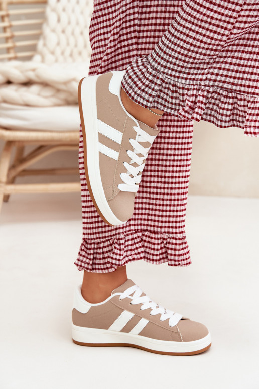 sportiniai bateliai Sneakers modelio batai Moteriškos iš eko odos smėlio spalvos Ravina