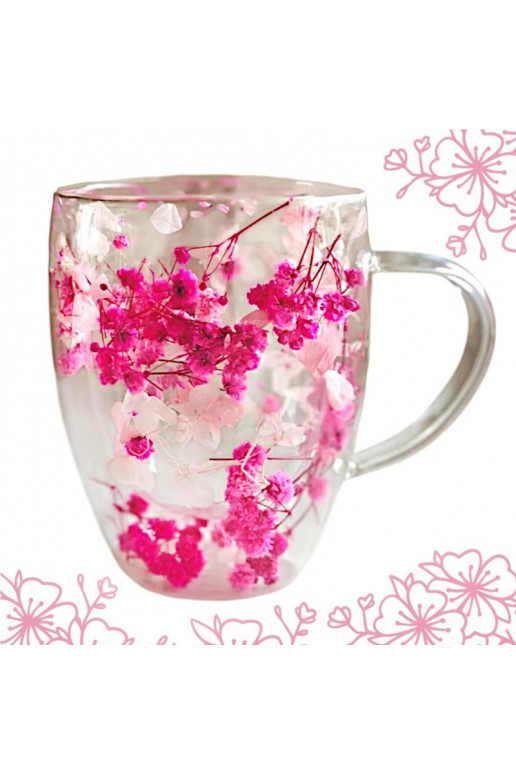 Szklanka termiczna su ami w środku, gipsówka hortensje rožinės spalvos 300 ml 1vnt.  SZK149
