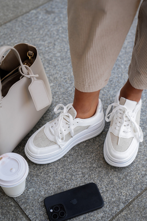Sneakers modelio batai Moteriškos su raštais baltos spalvos Fenarra