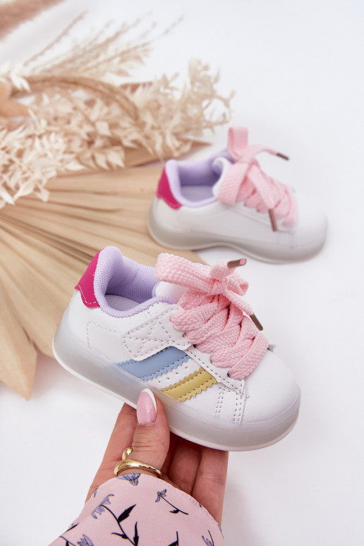 sportiniai bateliai Sneakers modelio batai Vaikiški su žėrinčiu padu Baltos-rožinės spalvos Arielle