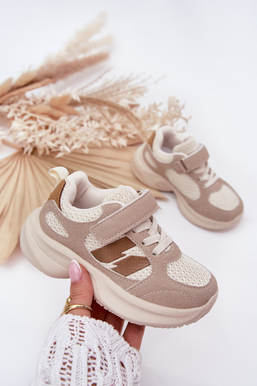 sportiniai bateliai Sneakers modelio batai Vaikiški su lipniais užsegimais smėlio spalvos Selinea