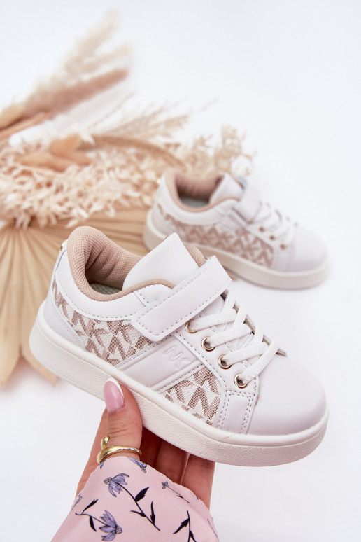 sportiniai bateliai Sneakers modelio batai Vaikiški iš eko odos Baltos-smėlio spalvos Anelisa