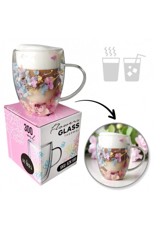 Szklanka termiczna su ami w środku, gipsówka hortensje rožinės spalvos 300 ml 1vnt.  SZK180