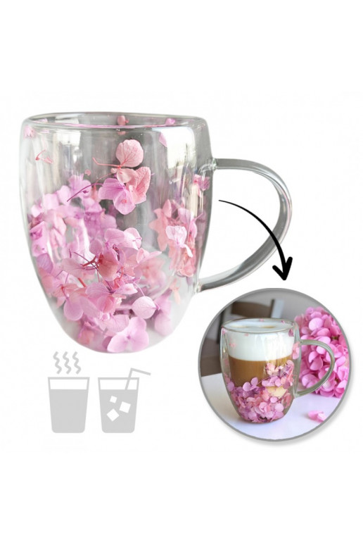 Szklanka termiczna su ami w środku, gipsówka hortensje rožinės spalvos 300 ml 1vnt.  SZK165
