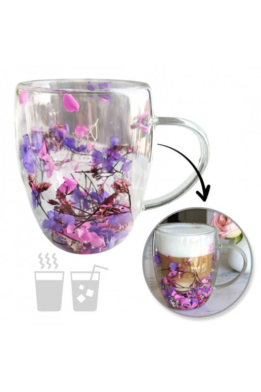 Szklanka termiczna su ami w środku, gipsówka hortensje rožinės spalvos 300 ml 1vnt.  SZK166