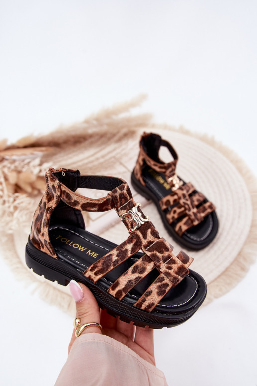 Vaikiški sandalai Gladiator Ze aukso spalvosm Detalem su leopardo kailio raštais Vesira