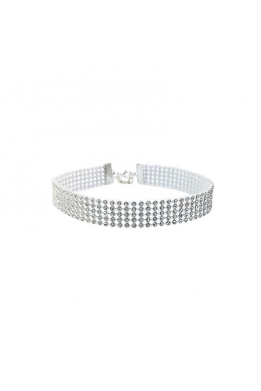 Kaklo papuošalas CHOKER su dekoratyviniais kristalais 1,6 CM sidabro spalvos