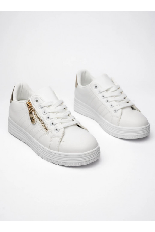 Moteriškos Sneakers modelio batai ZIPPY GOLD Klasika Biel z aukso spalvosm Akcentem