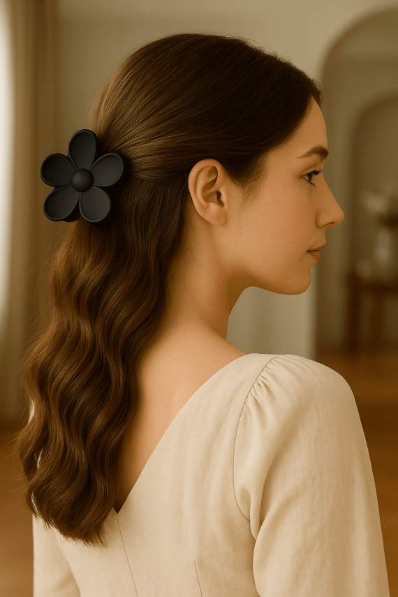 Juodas laukų segtukas Barrette Flower