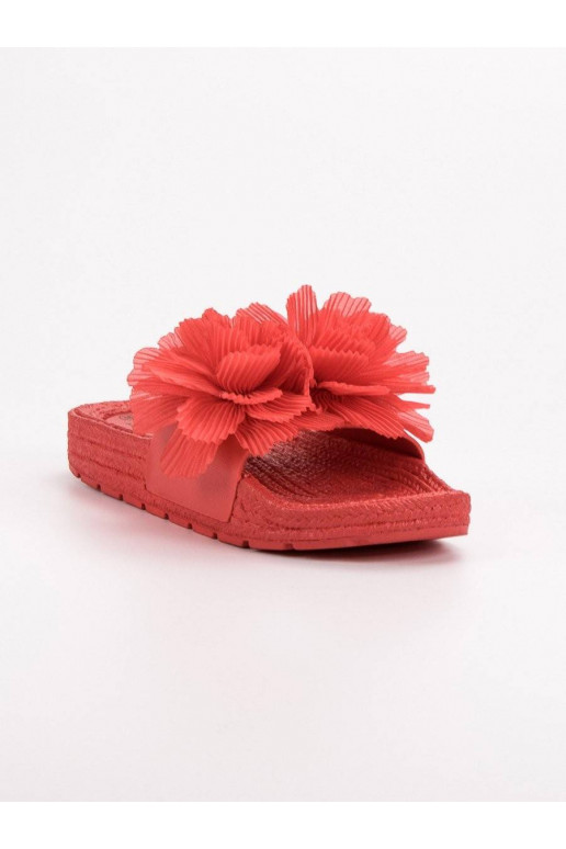 Raudonos spalvos Šlepetės su gėlėmis...