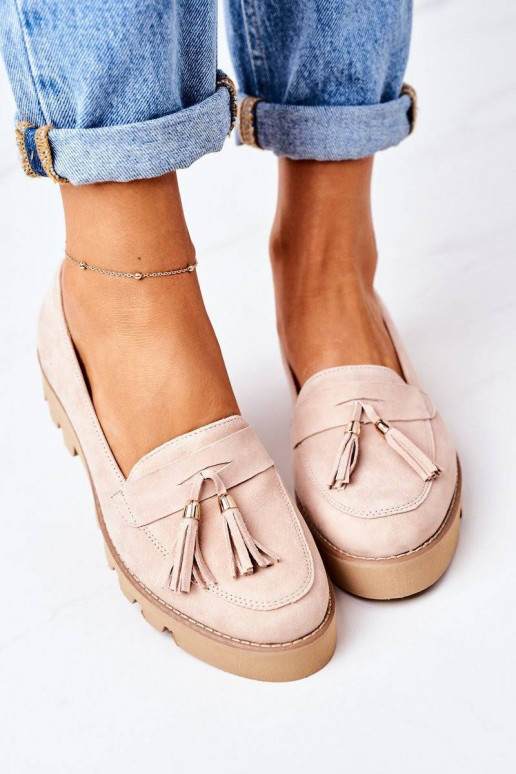 Zomšiniai mokasinai kapučino spalvos