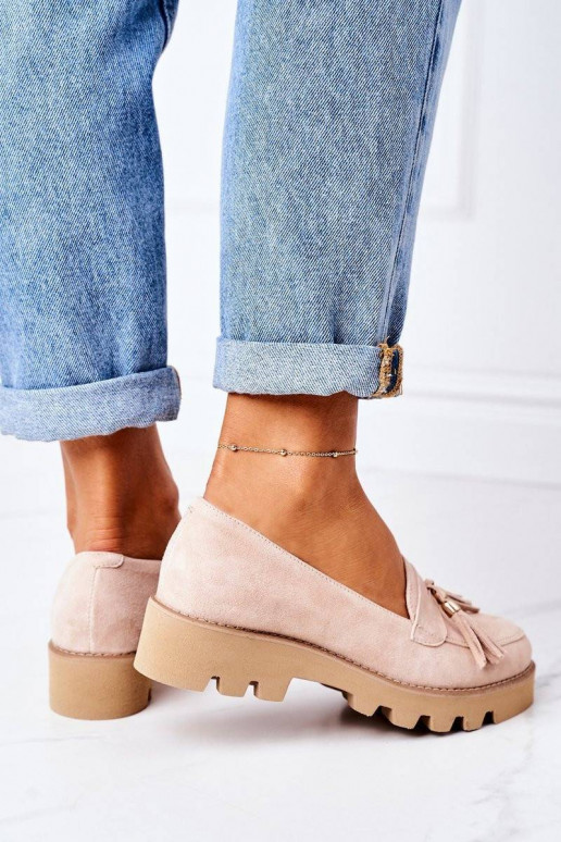 Zomšiniai mokasinai kapučino spalvos