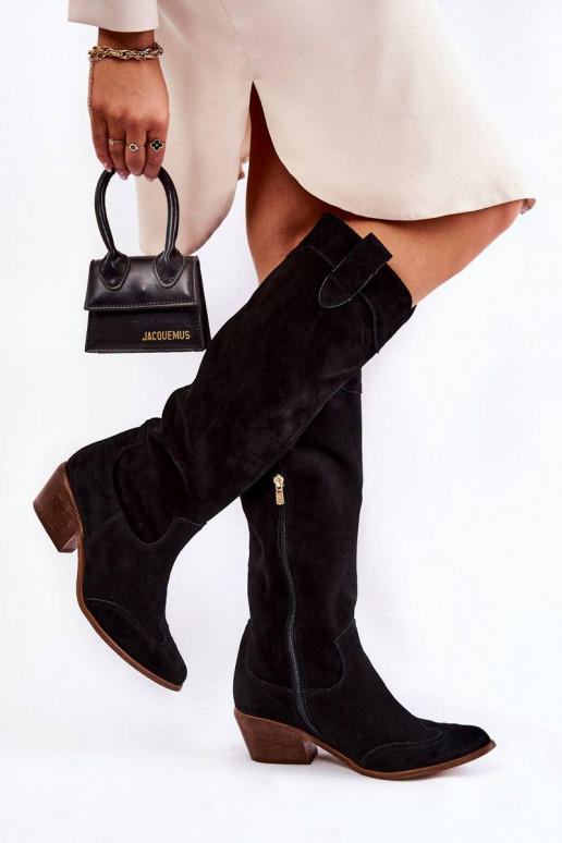 Juodi ilgaauliai batai su kulniukais