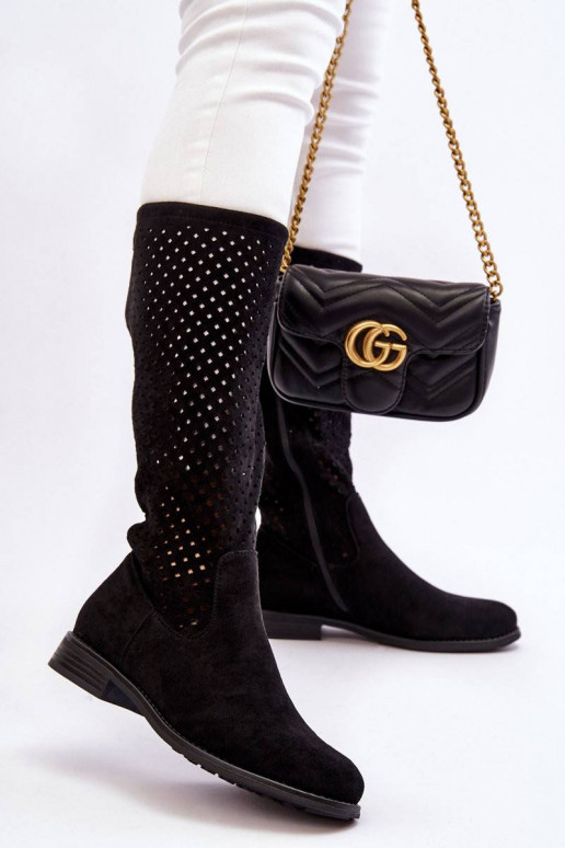 Zomšiniai ilgaauliai batai juodos...