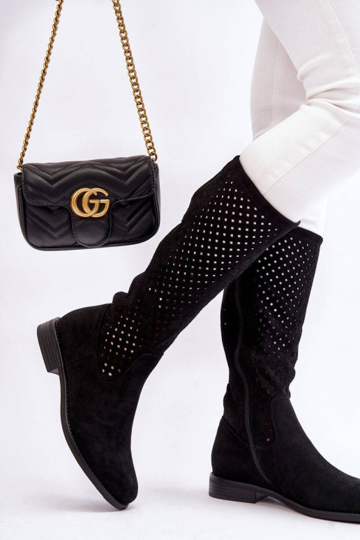 Zomšiniai ilgaauliai batai juodos...