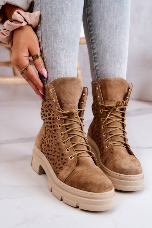 Ažūriniai aulinukai iš zomšos rudos...