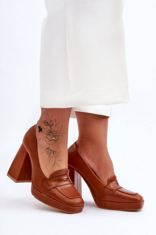 Stilingi bateliai plačiu kulnu rudos...