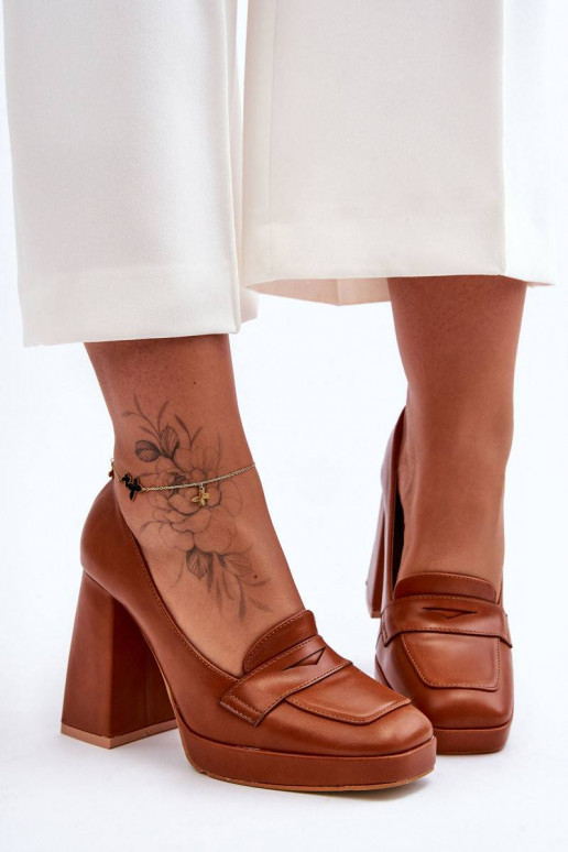 Stilingi bateliai plačiu kulnu rudos...