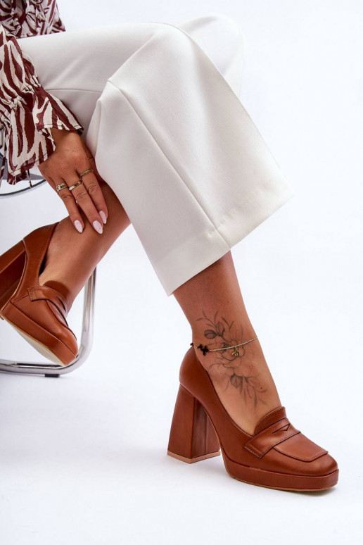 Stilingi bateliai plačiu kulnu rudos...