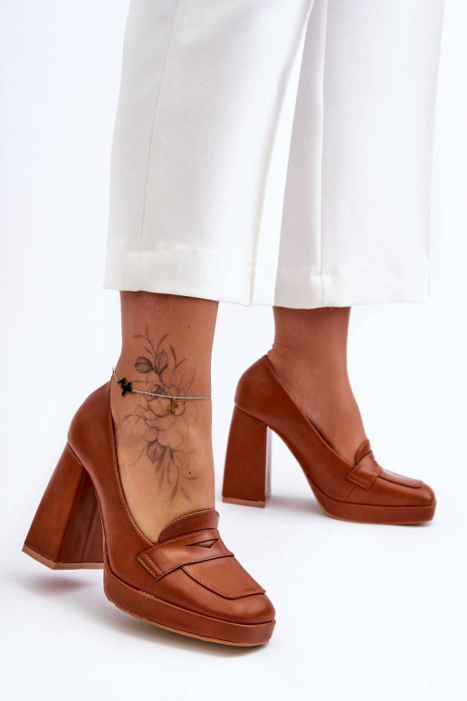 Stilingi bateliai plačiu kulnu rudos...