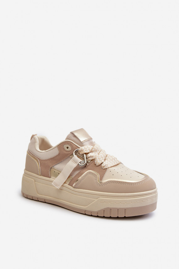 Sneakers modelio batai su platforma iš dirbtinės odos smėlio spalvos Moun