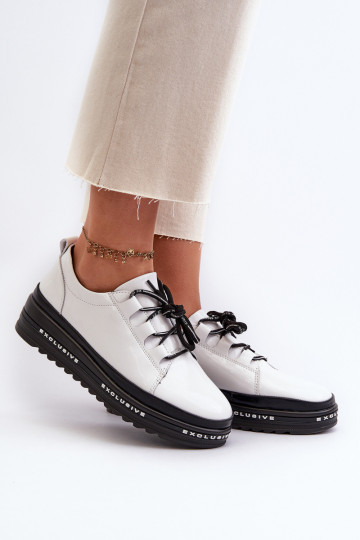 Baltos spalvos sneakers modelio batai su platforma ir lako efektu, S.Barski LR592B 2