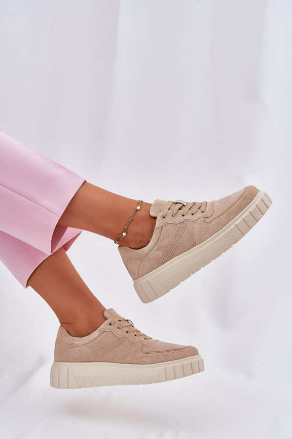 Moteriški zomšiniai sneakers modelio batai su platforma, smėlio spalvos Rilena