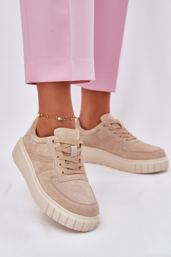 Moteriški zomšiniai sneakers modelio batai su platforma, smėlio spalvos Rilena